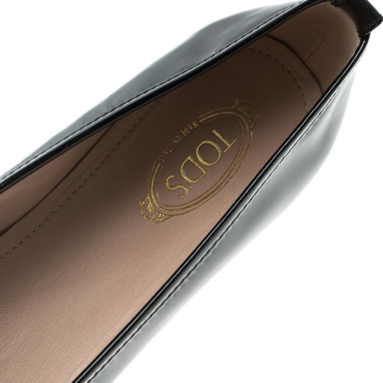 Pre Owned Tod's Black Patent Leather Studded Ballet Flats Size 38