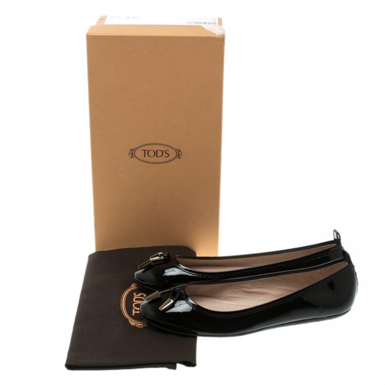 Pre Owned Tod's Black Patent Leather Studded Ballet Flats Size 38