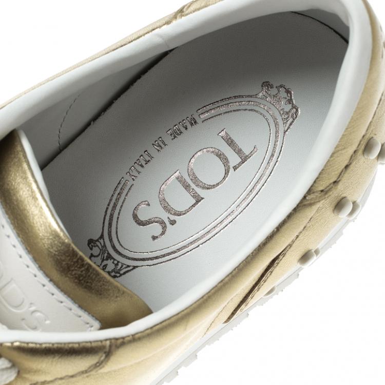 Pre Owned Tod's Metallic Gold Leather Allaciata Studded Sneakers Size 39