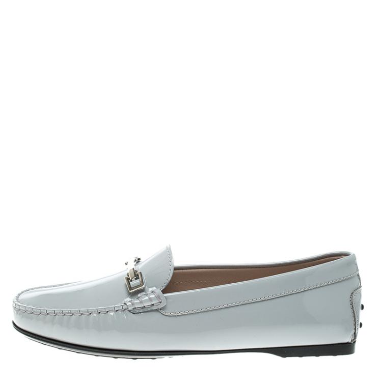 Pre Owned  Tod's Grey Patent Leather Horsebit Loafers Size 40