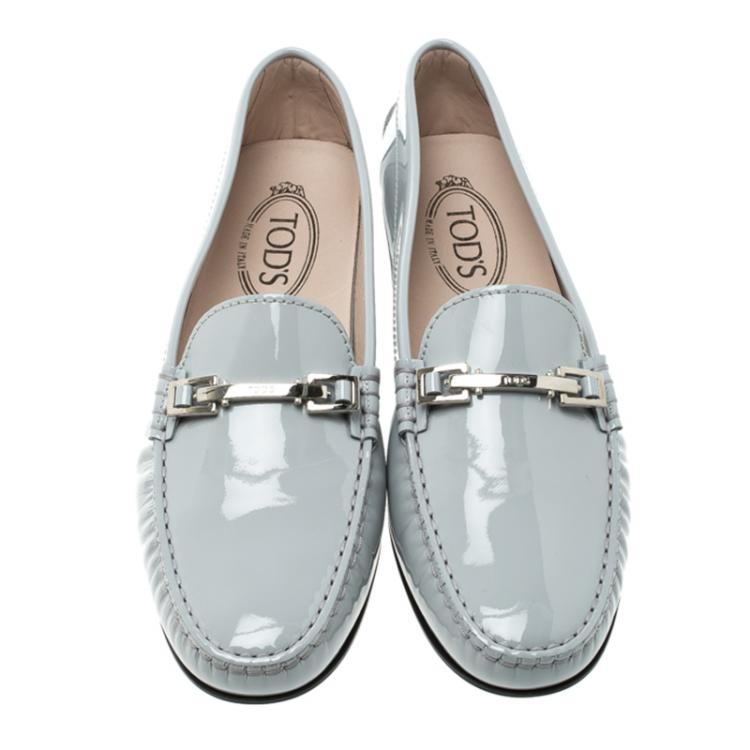 Pre Owned  Tod's Grey Patent Leather Horsebit Loafers Size 40