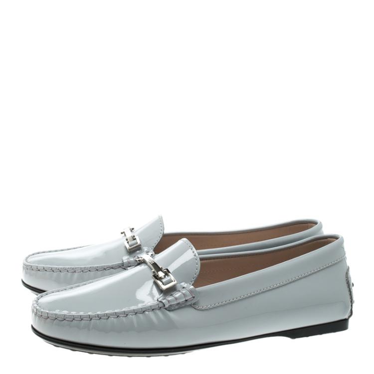 Pre Owned  Tod's Grey Patent Leather Horsebit Loafers Size 40