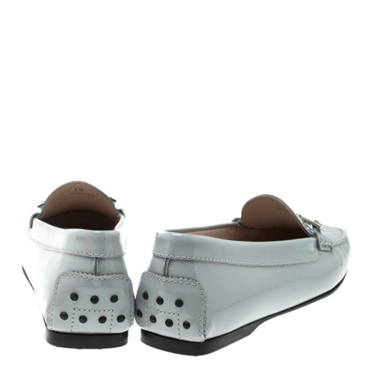 Pre Owned  Tod's Grey Patent Leather Horsebit Loafers Size 40