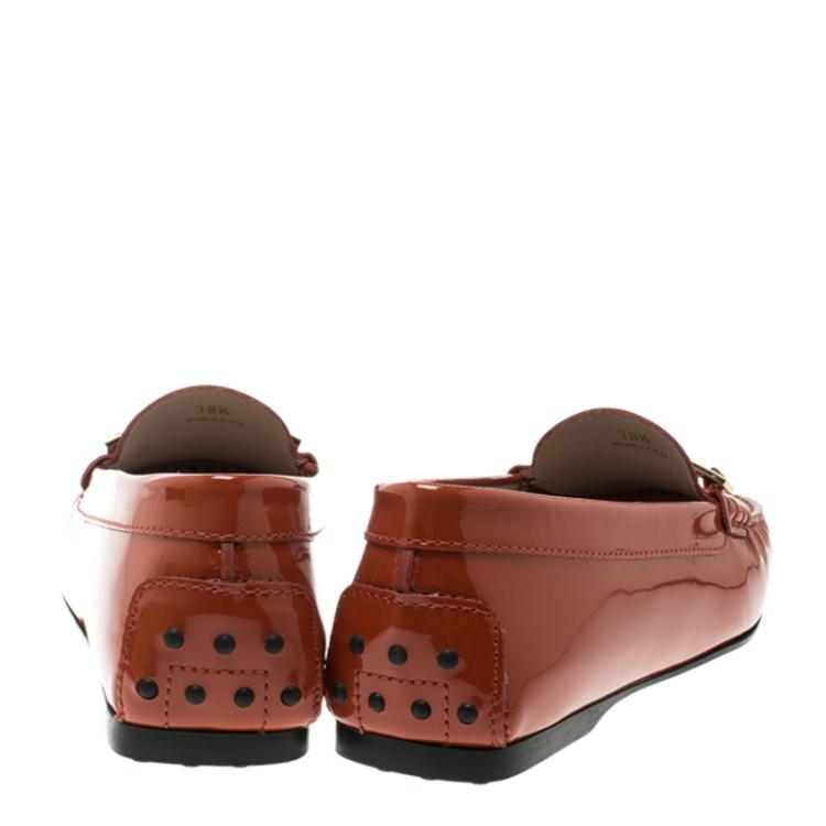 Pre Owned Tod's Orange Patent Leather Horsebit Loafers Size 40