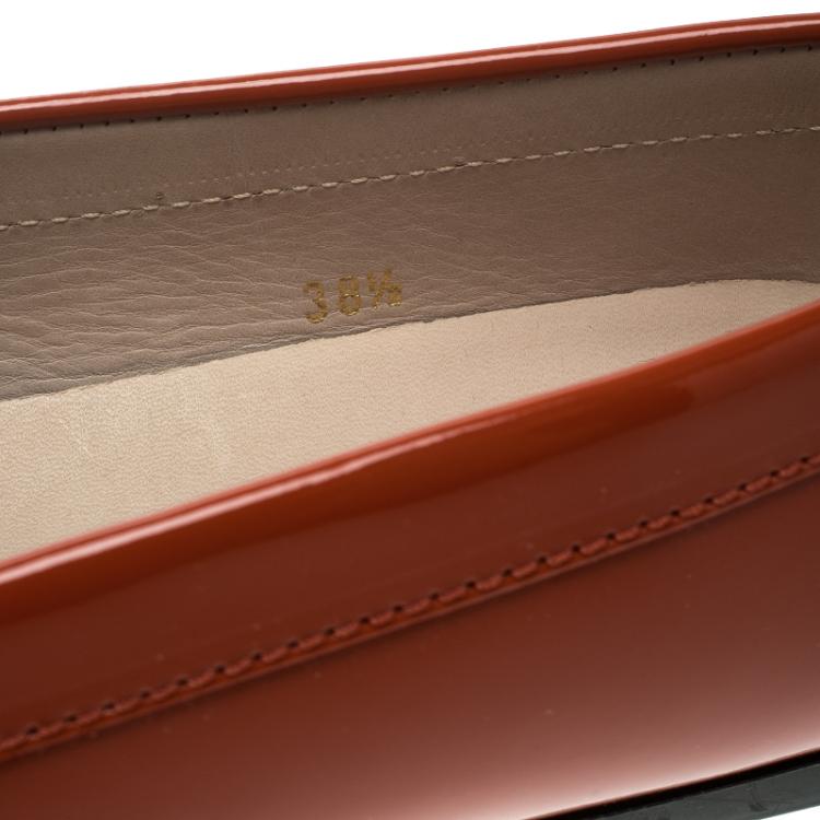 Pre Owned Tod's Orange Patent Leather Horsebit Loafers Size 38.5
