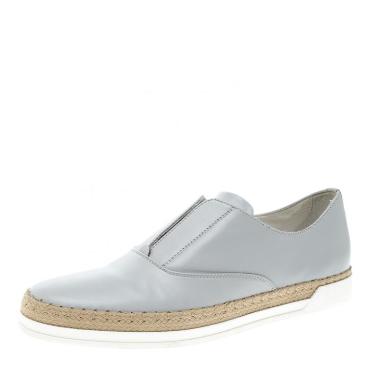 Pre Owned Tod's Grey Leather Francesina Espadrille Slip On Sneakers Size 37