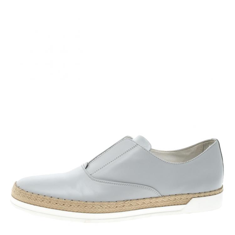 Pre Owned Tod's Grey Leather Francesina Espadrille Slip On Sneakers Size 37