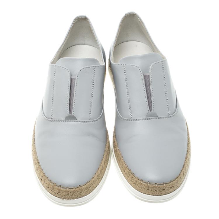 Pre Owned Tod's Grey Leather Francesina Espadrille Slip On Sneakers Size 37