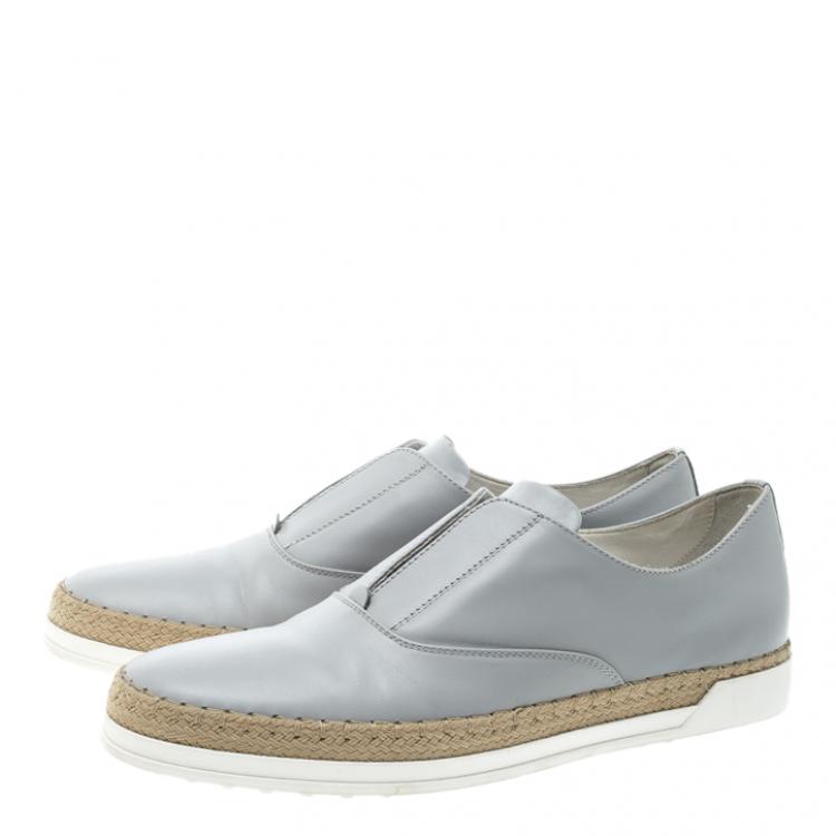 Pre Owned Tod's Grey Leather Francesina Espadrille Slip On Sneakers Size 37