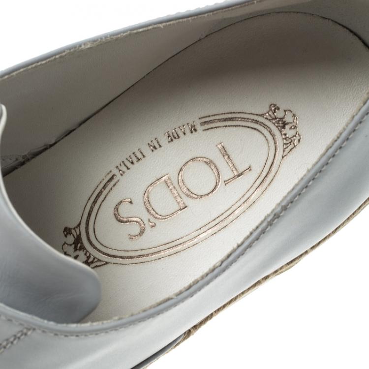Pre Owned Tod's Grey Leather Francesina Espadrille Slip On Sneakers Size 37