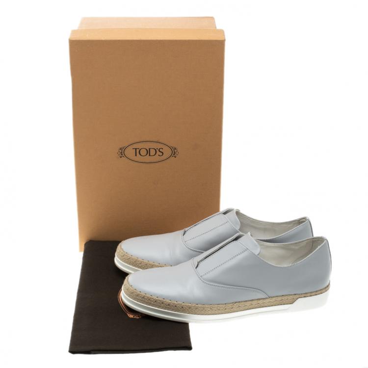 Pre Owned Tod's Grey Leather Francesina Espadrille Slip On Sneakers Size 37