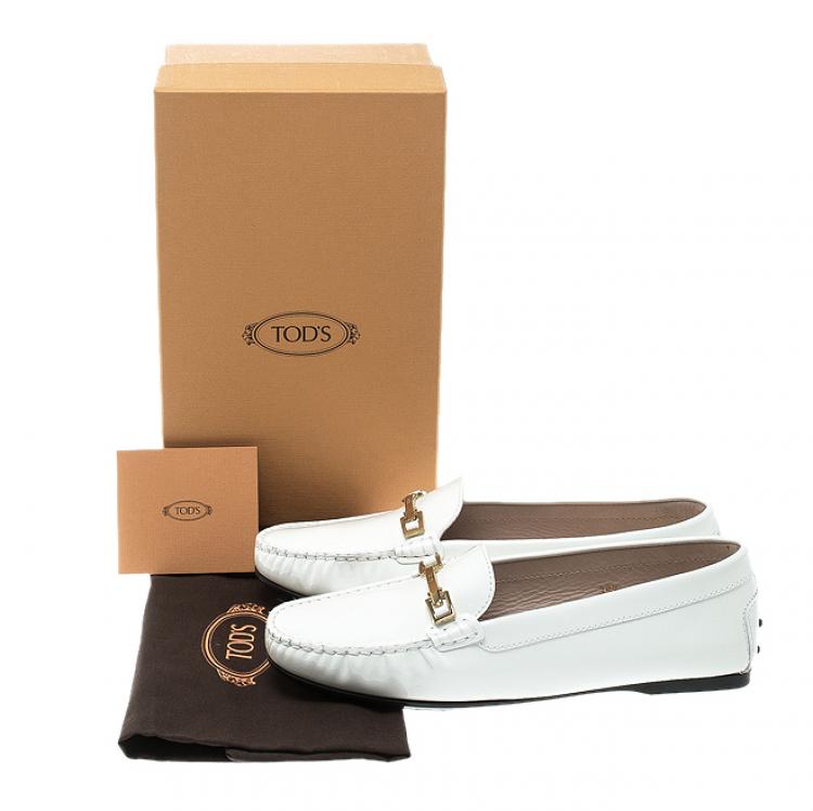 Pre Owned Tod's White Patent Leather Horsebit Loafers Size 39.5