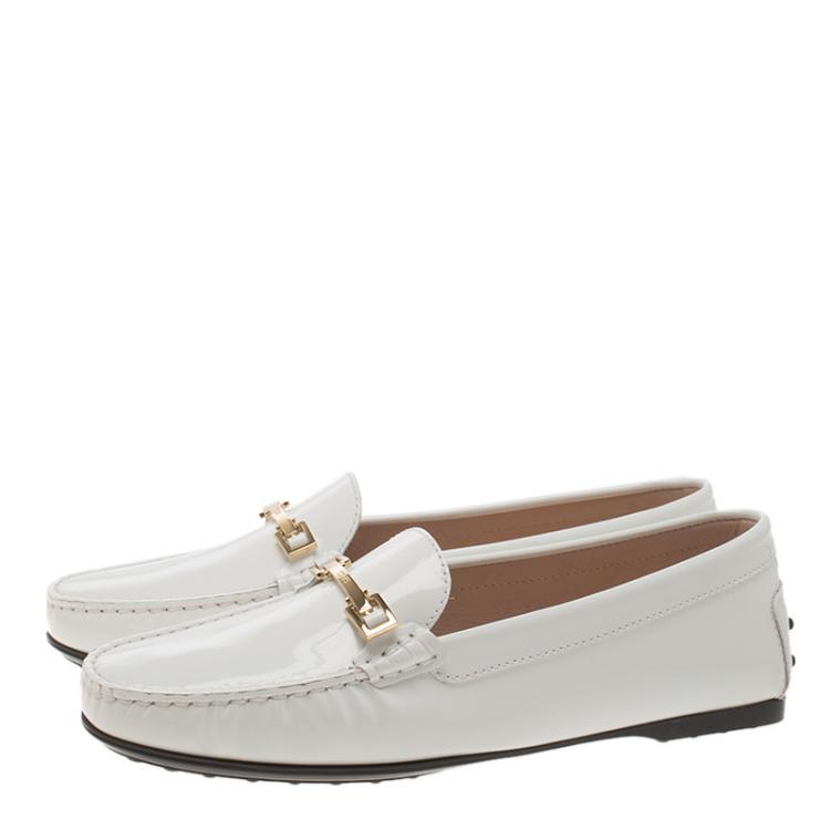 Pre Owned Tod's White Patent Leather Horsebit Loafers Size 40