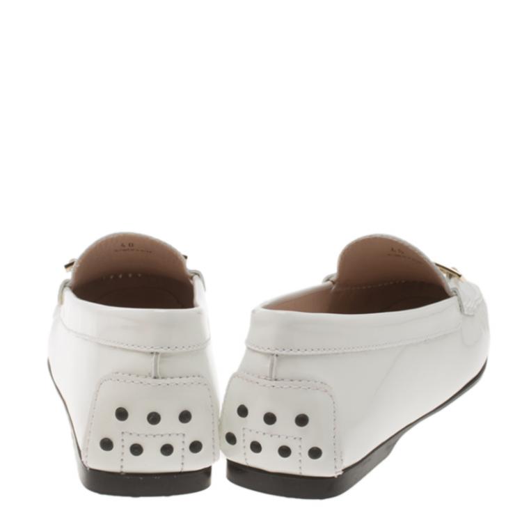 Pre Owned Tod's White Patent Leather Horsebit Loafers Size 40