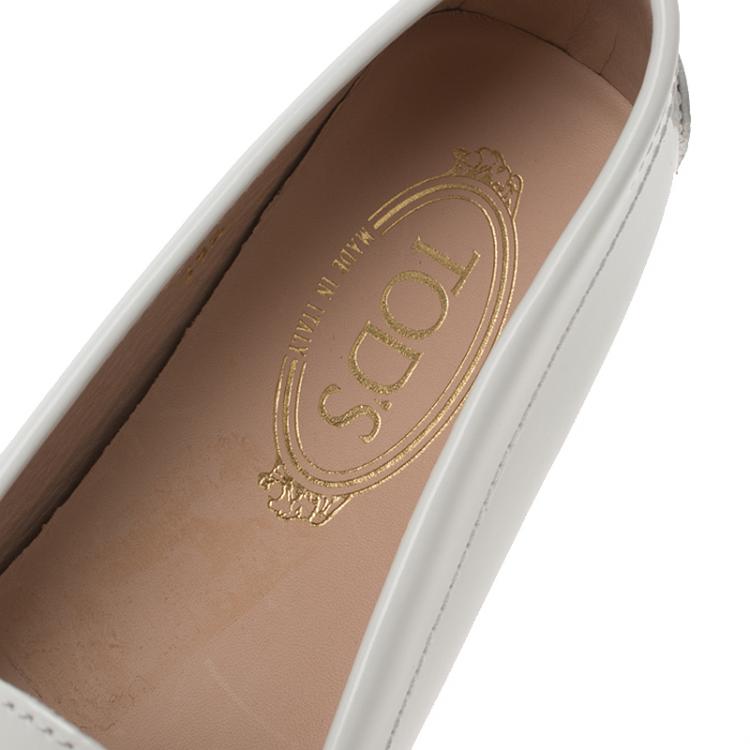 Pre Owned Tod's White Patent Leather Horsebit Loafers Size 40