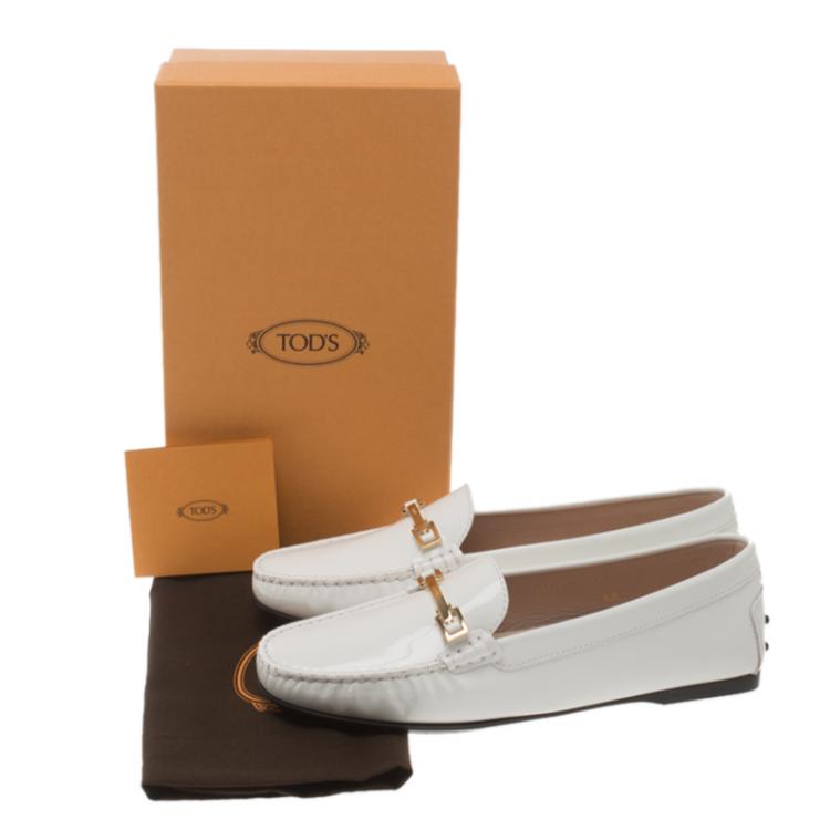 Pre Owned Tod's White Patent Leather Horsebit Loafers Size 40