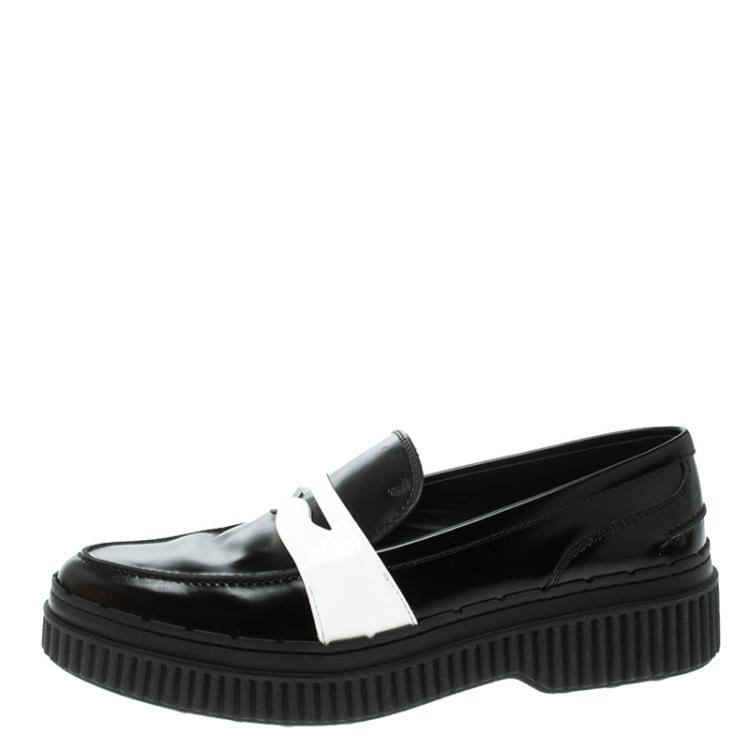 Pre Owned Tod's Black Leather Platform Penny Loafers Size 39