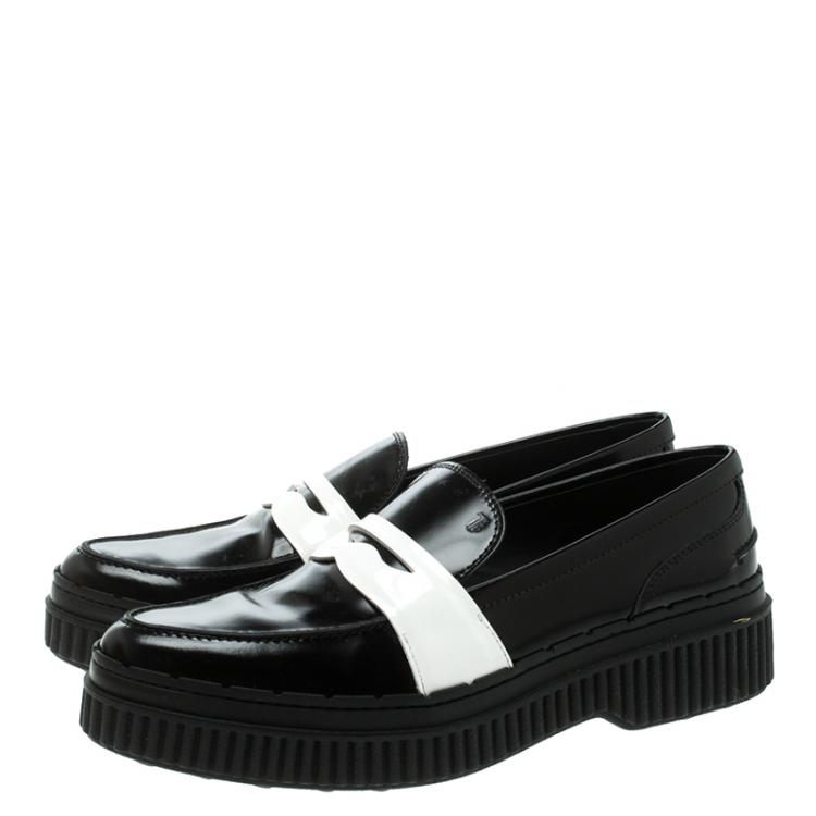Pre Owned Tod's Black Leather Platform Penny Loafers Size 39