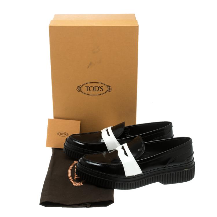 Pre Owned Tod's Black Leather Platform Penny Loafers Size 39