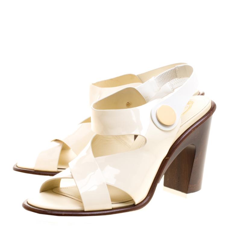 Pre Owned Tod's Cream Leather Cross Strap Slingback Sandals Size 39.5