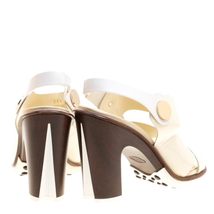 Pre Owned Tod's Cream Leather Cross Strap Slingback Sandals Size 39.5
