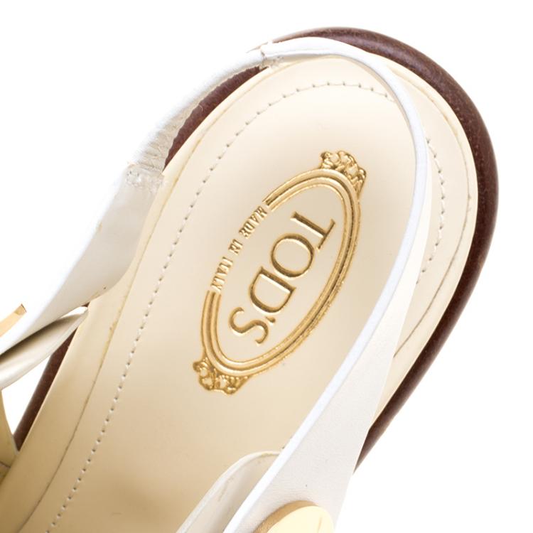 Pre Owned Tod's Cream Leather Cross Strap Slingback Sandals Size 39.5