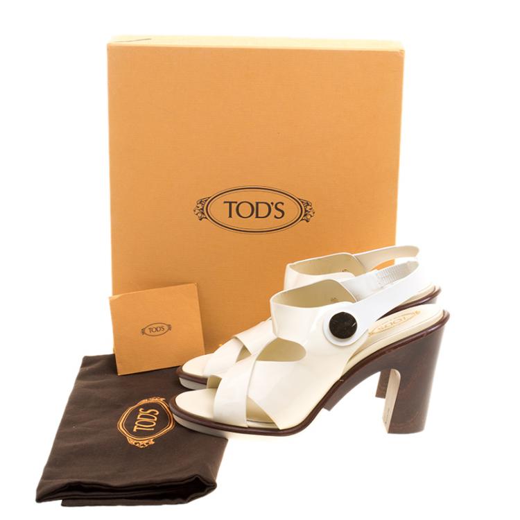 Pre Owned Tod's Cream Leather Cross Strap Slingback Sandals Size 39.5