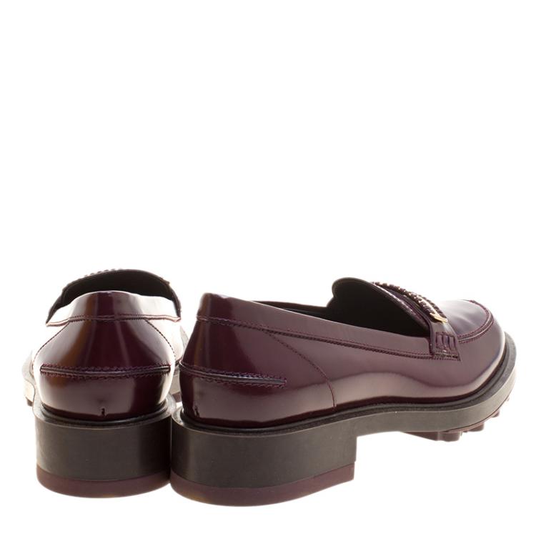 مملوكة مسبقًا Tod's Burgundy Leather Whip Stitch Penny Loafers Size 39