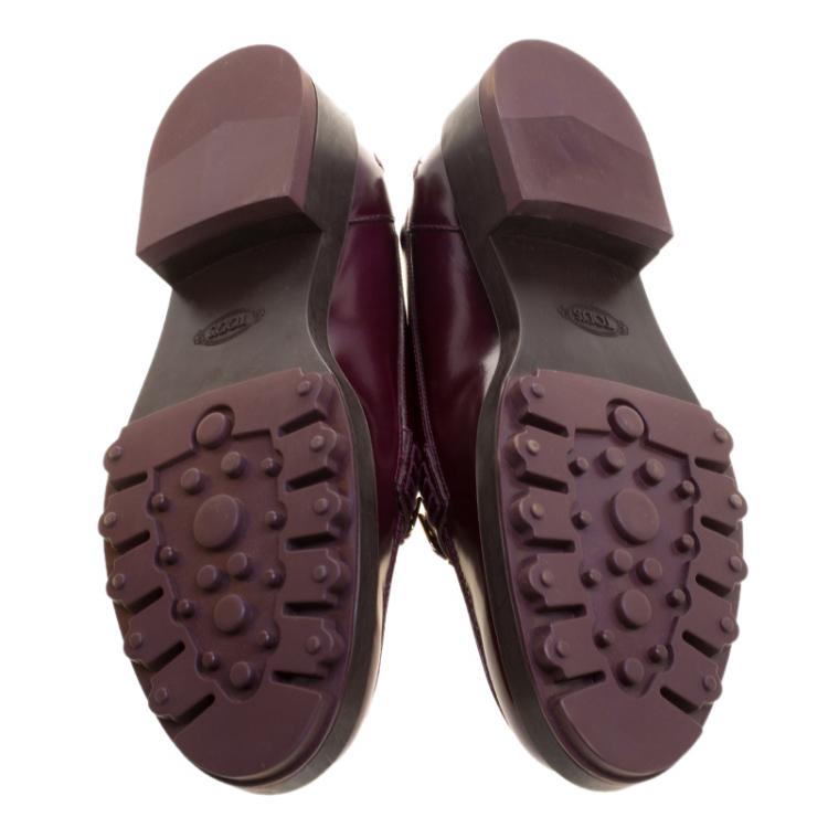 مملوكة مسبقًا Tod's Burgundy Leather Whip Stitch Penny Loafers Size 39