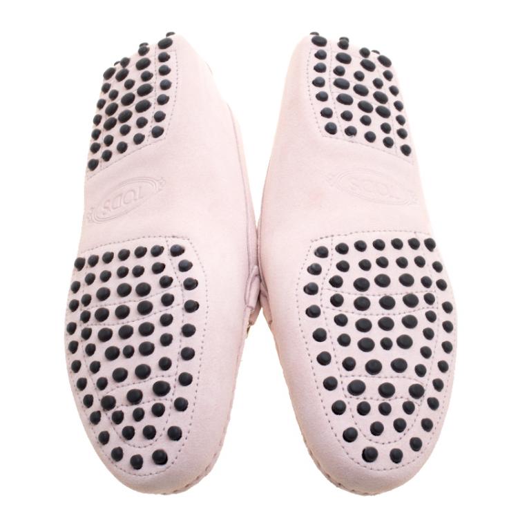 Pre Owned Tod's Blush Pink Suede Double T Buckle Loafers Size 37