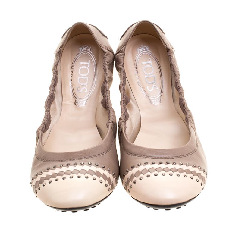 Pre Owned Tod's Two Tone Leather Scrunch Ballet Flats Size 39.5