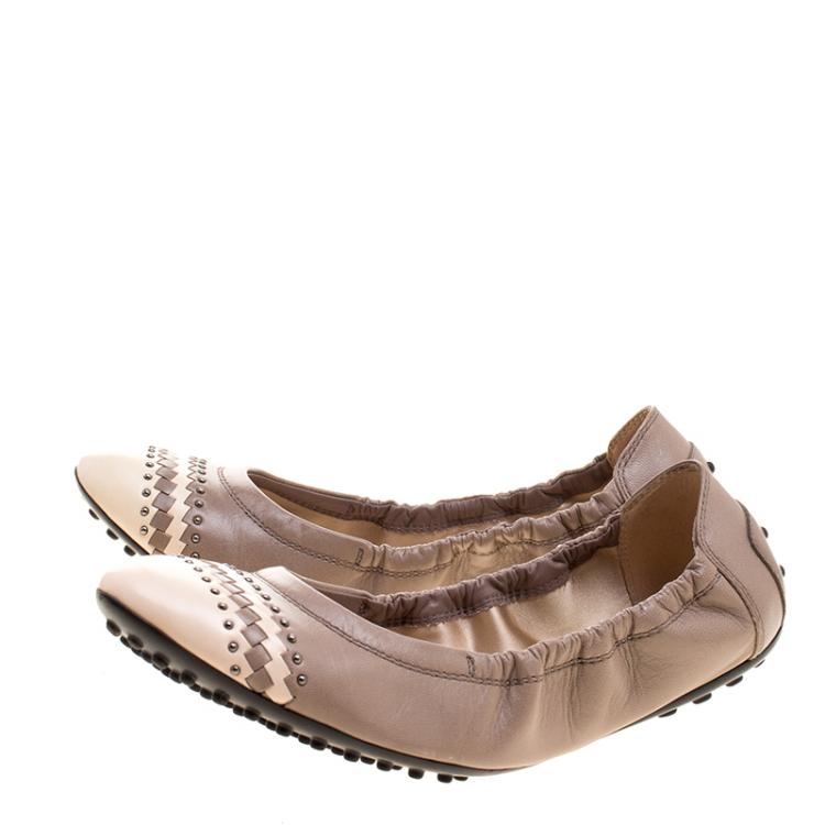 Pre Owned Tod's Two Tone Leather Scrunch Ballet Flats Size 39.5