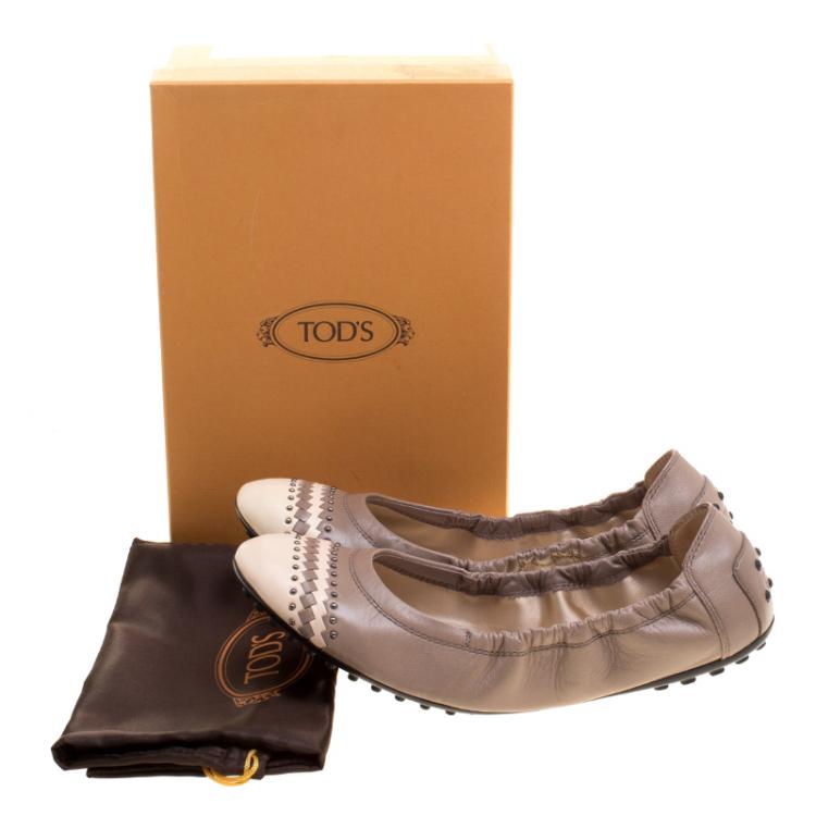 Pre Owned Tod's Two Tone Leather Scrunch Ballet Flats Size 39.5