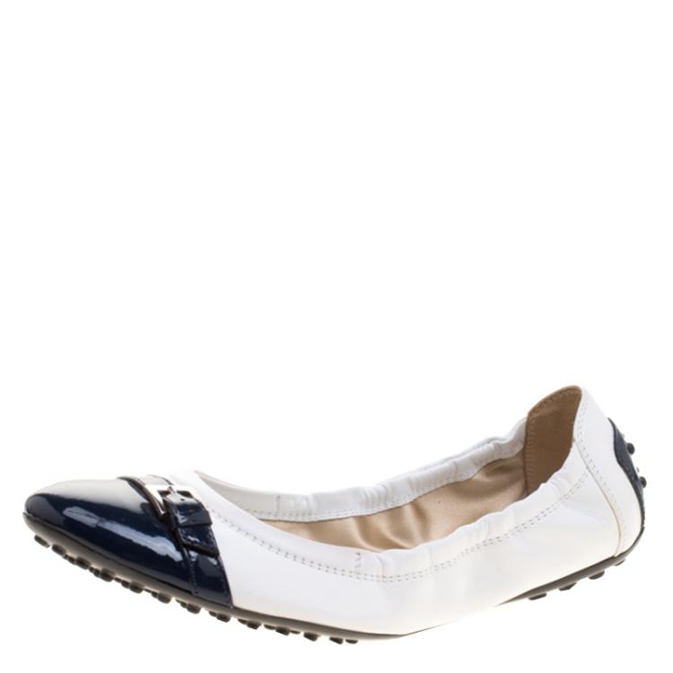 Pre Owned Tod's Two Tone Leather Buckle Detail Scrunch Ballet Flats Size 37