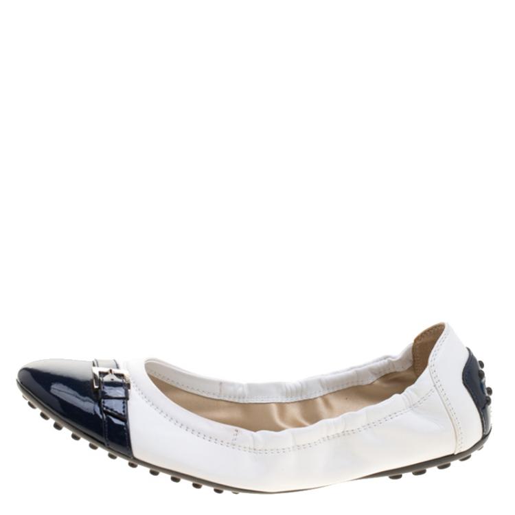 Pre Owned Tod's Two Tone Leather Buckle Detail Scrunch Ballet Flats Size 37