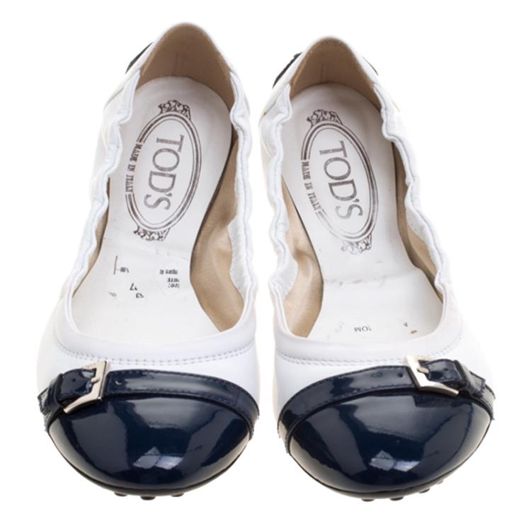 Pre Owned Tod's Two Tone Leather Buckle Detail Scrunch Ballet Flats Size 37