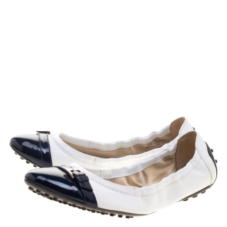 Pre Owned Tod's Two Tone Leather Buckle Detail Scrunch Ballet Flats Size 37