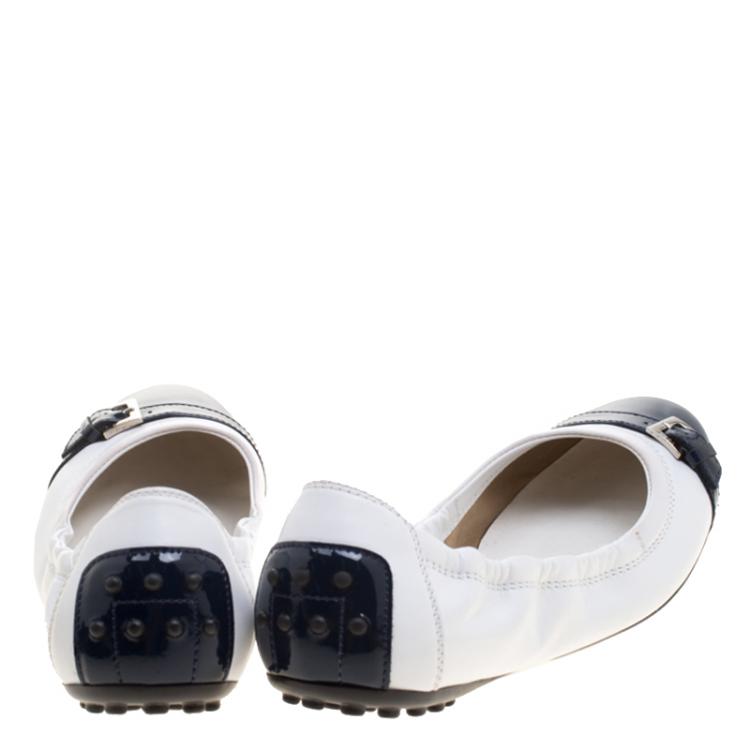 Pre Owned Tod's Two Tone Leather Buckle Detail Scrunch Ballet Flats Size 37