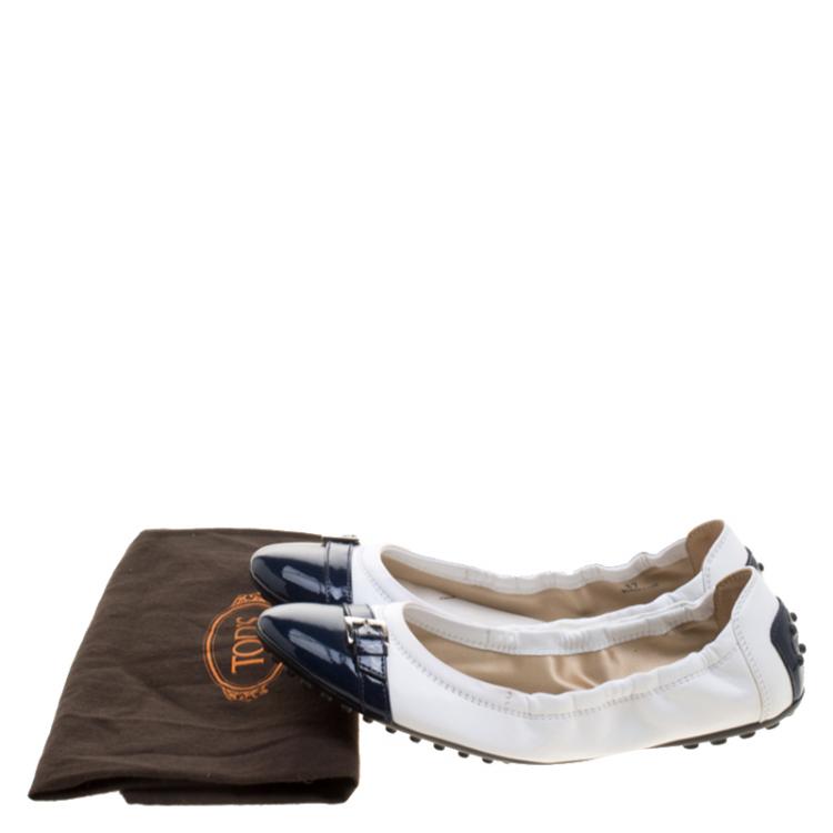 Pre Owned Tod's Two Tone Leather Buckle Detail Scrunch Ballet Flats Size 37