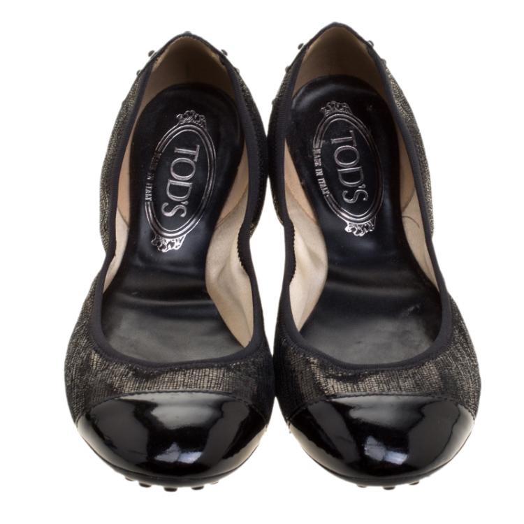 Pre Owned Tod's Black Textured Leather Scrunch Ballet Flats Size 37