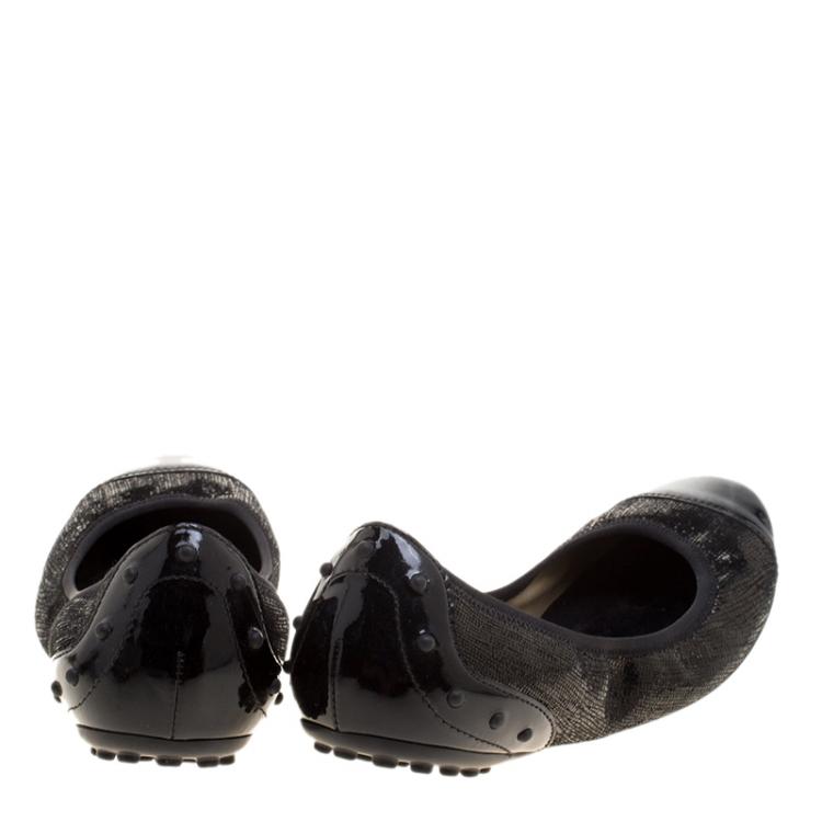 Pre Owned Tod's Black Textured Leather Scrunch Ballet Flats Size 37