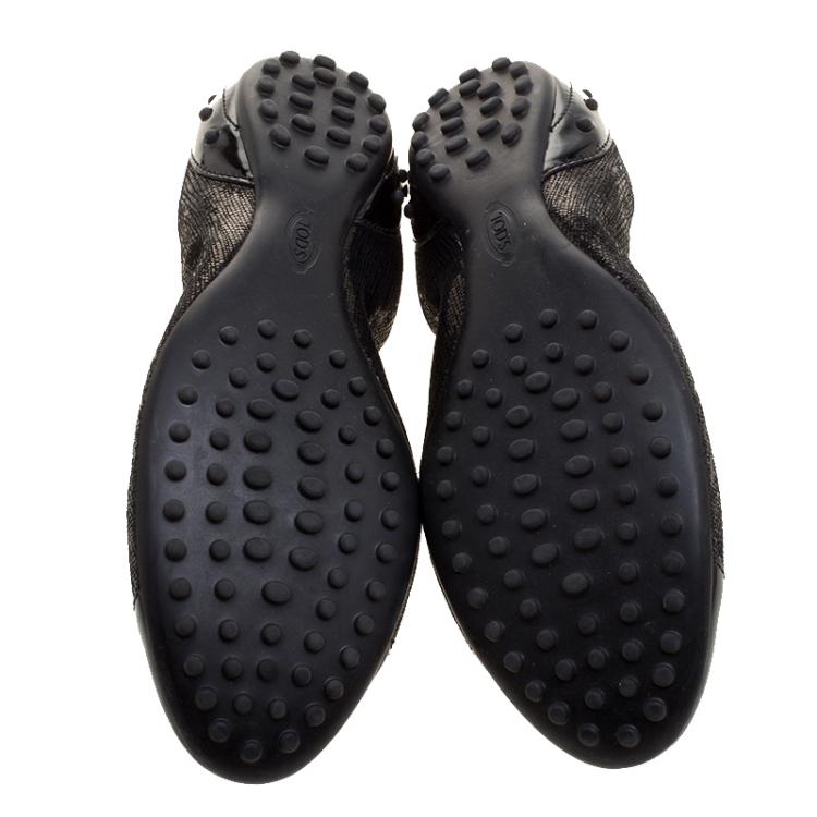 Pre Owned Tod's Black Textured Leather Scrunch Ballet Flats Size 37