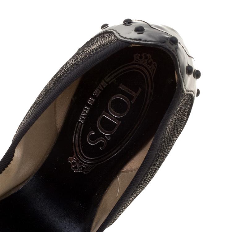 Pre Owned Tod's Black Textured Leather Scrunch Ballet Flats Size 37