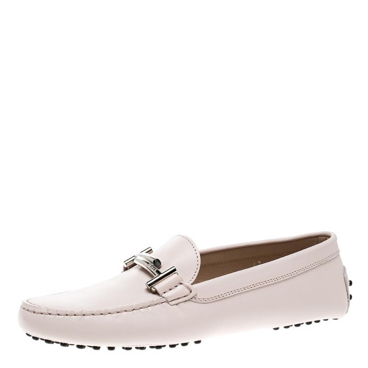 Pre Owned Tod's Blush Pink Leather Double T Buckle Loafers Size 42