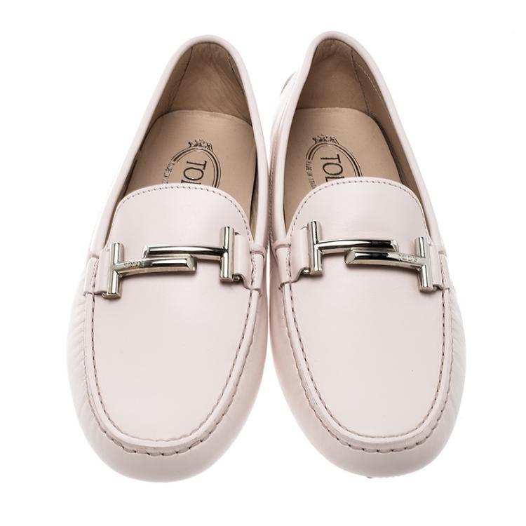 Pre Owned Tod's Blush Pink Leather Double T Buckle Loafers Size 42