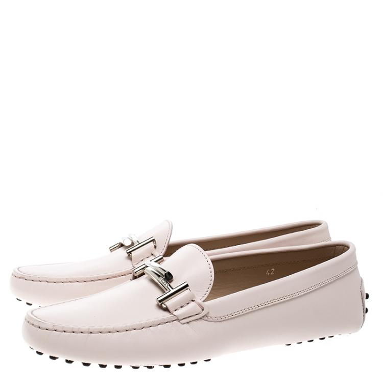 Pre Owned Tod's Blush Pink Leather Double T Buckle Loafers Size 42