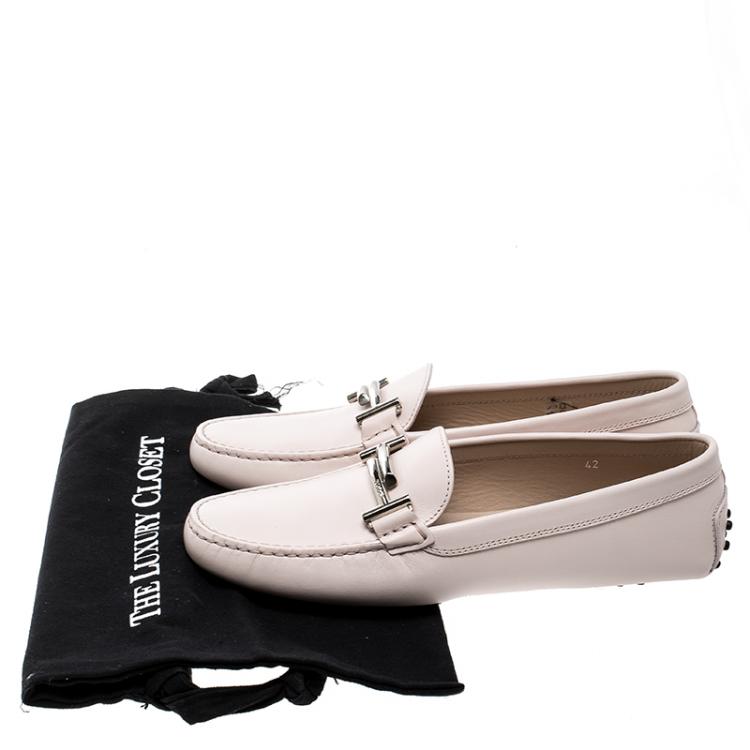 Pre Owned Tod's Blush Pink Leather Double T Buckle Loafers Size 42