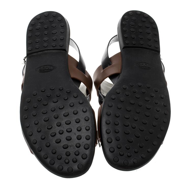 Pre Owned Tod's Tricolor Leather Fringe Flat Sandals Size 38