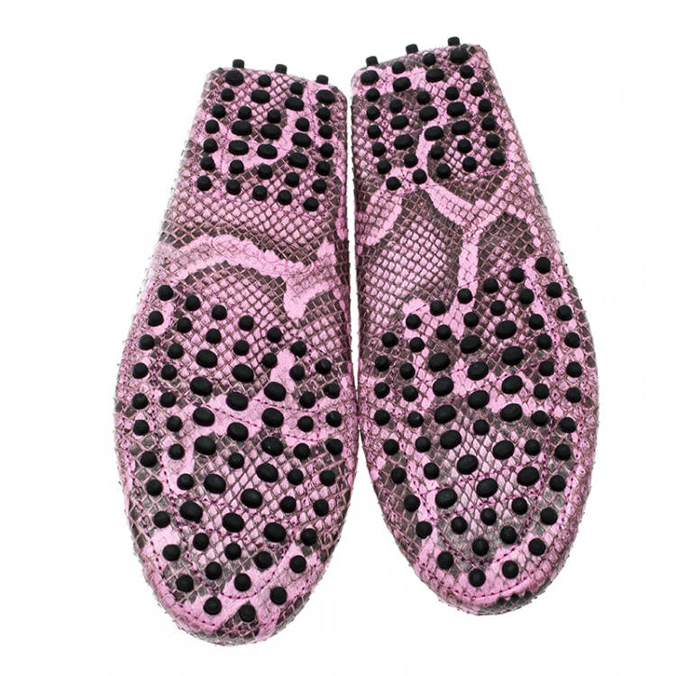 Pre Owned Tod's Limited Edition Pink Python Leather Sequins Embellished Loafers Size 39