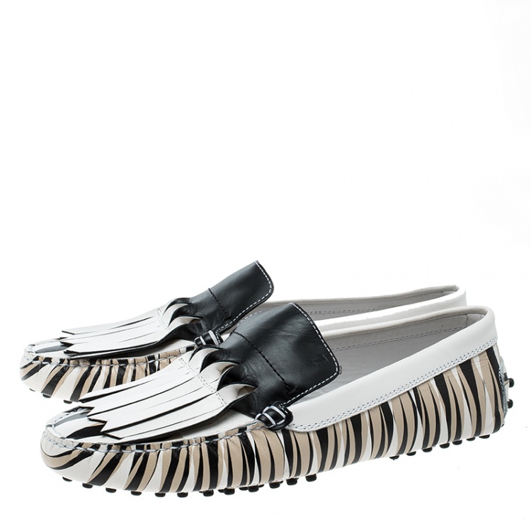 Pre Owned Tod's White Printed Leather Origami Loafers Size 39